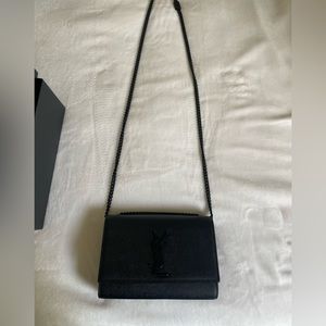 YSL Kate Monogram Wallet on Chain, Black Leather